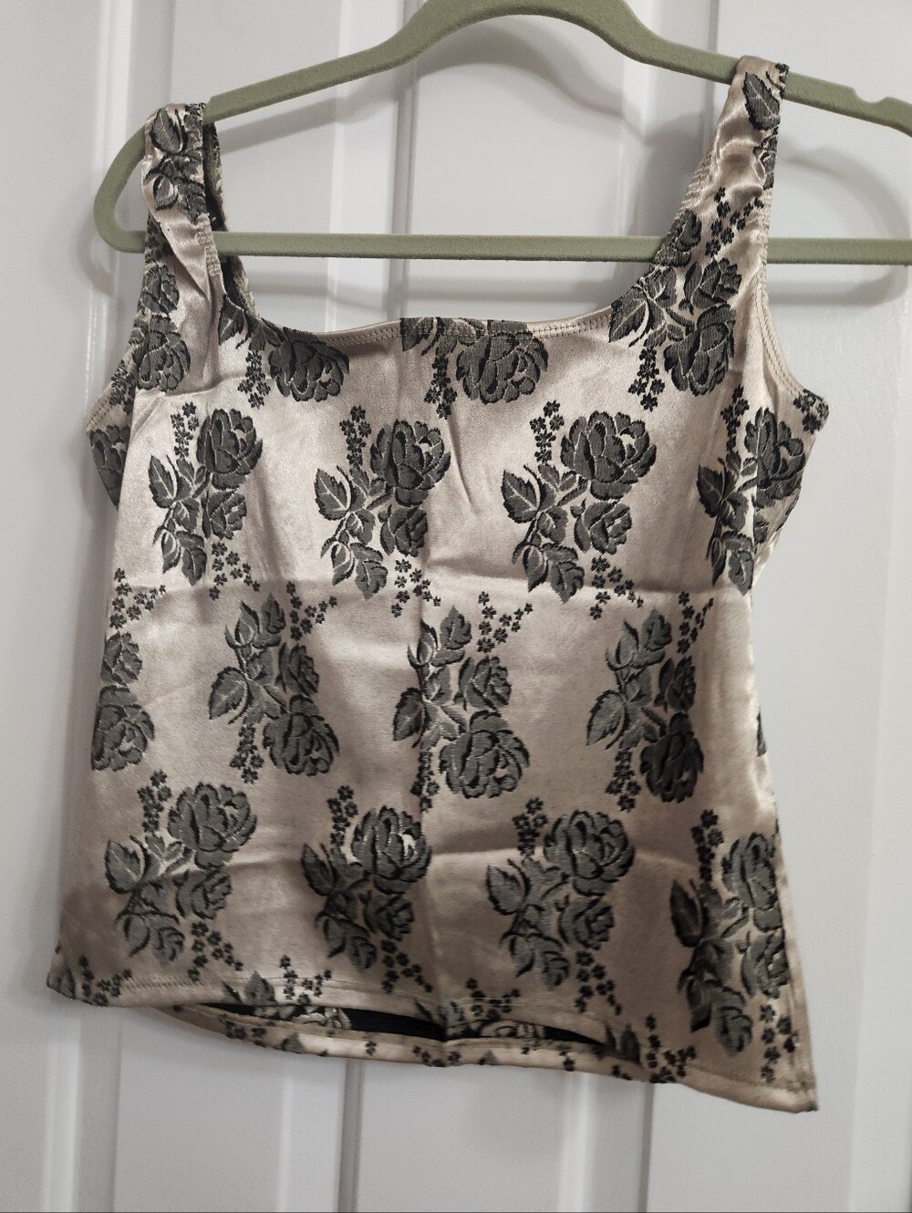 NWOT Vintage Floral Brocade Square Neck Tank Top Gold/Black - Large